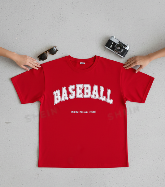 Red Oversized Baseball Graphic T-Shirt