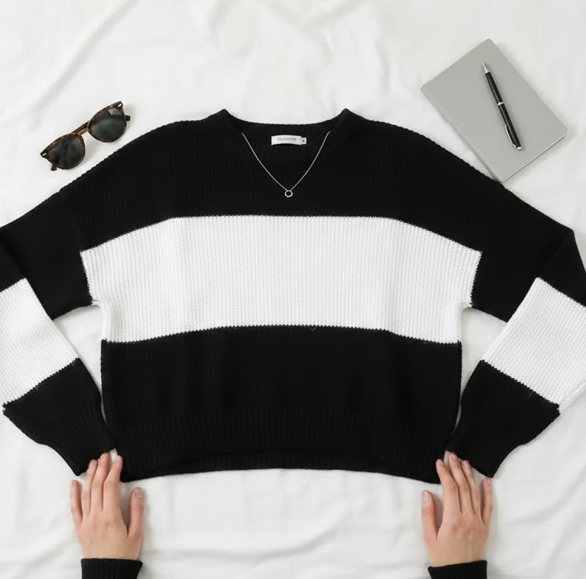 Monochrome Stripe Knit Sweater