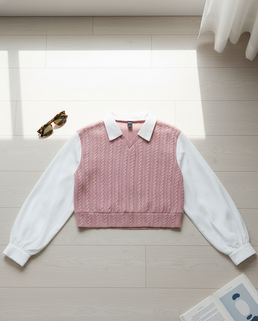 Blush Cable Knit Layered Top