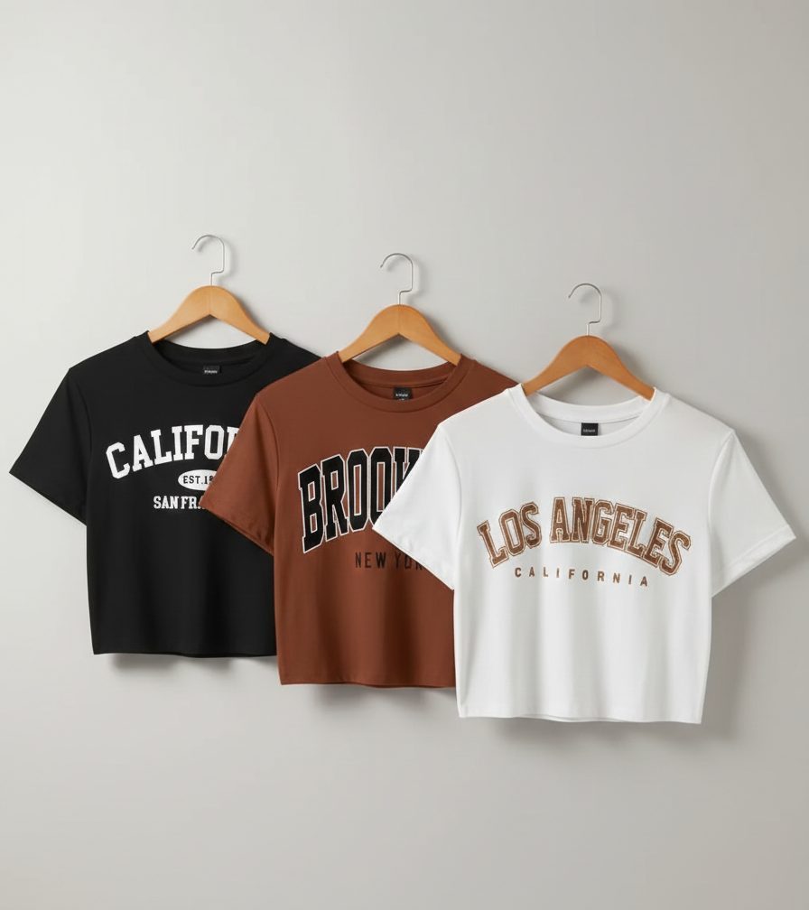 Summer Women’s Retro American Graphic Cropped Bodysuit– 3 PCS Set 2