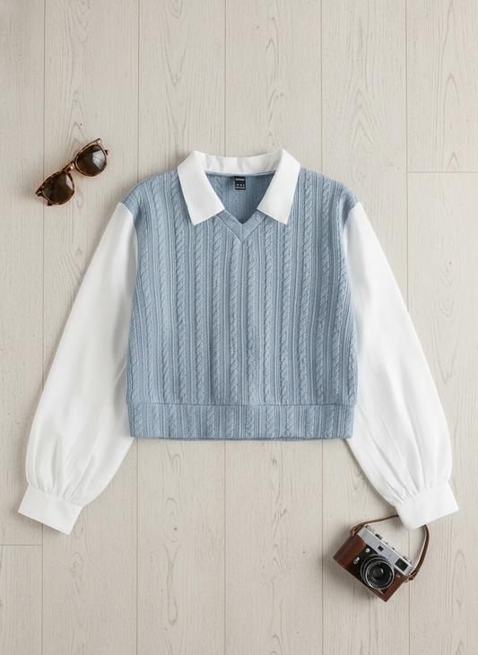 Powder Blue Knit Layered Top