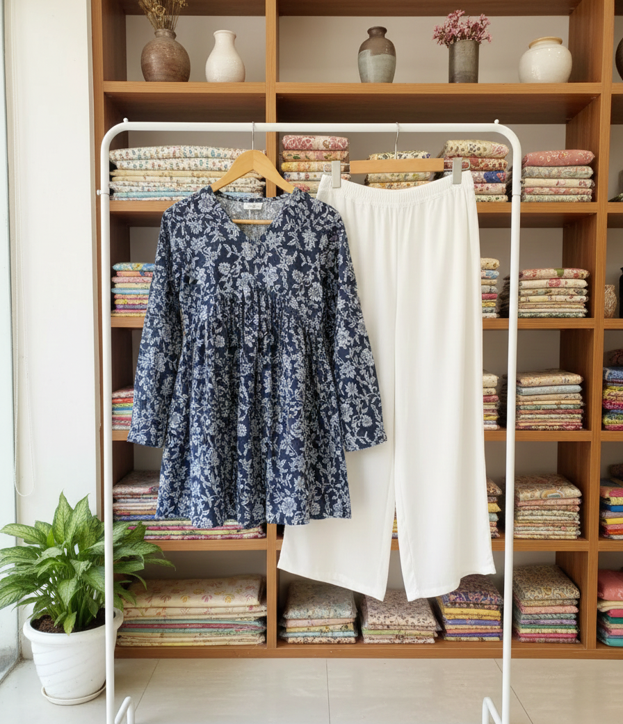 Women’s Floral Printed Kurti Top with White Palazzo Set 3