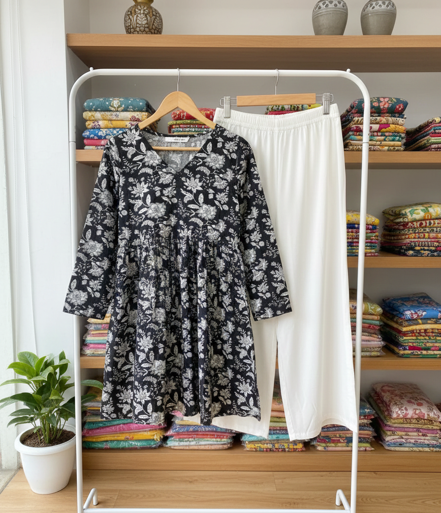 Women’s Floral Printed Kurti Top with White Palazzo Set 4