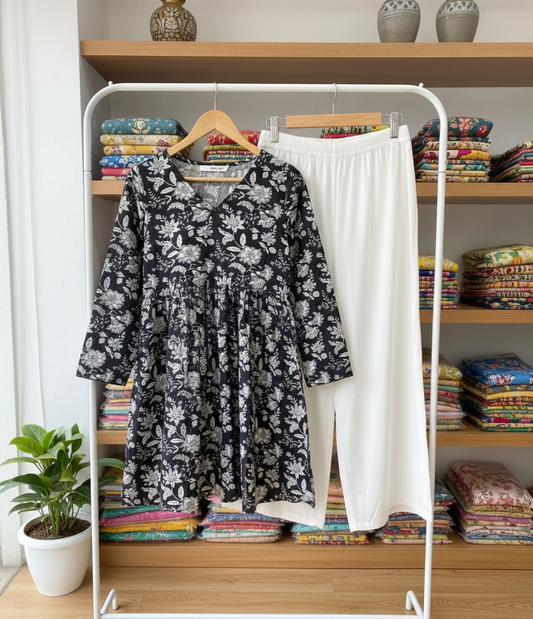 Women’s Floral Printed Kurti Top with White Palazzo Set 4