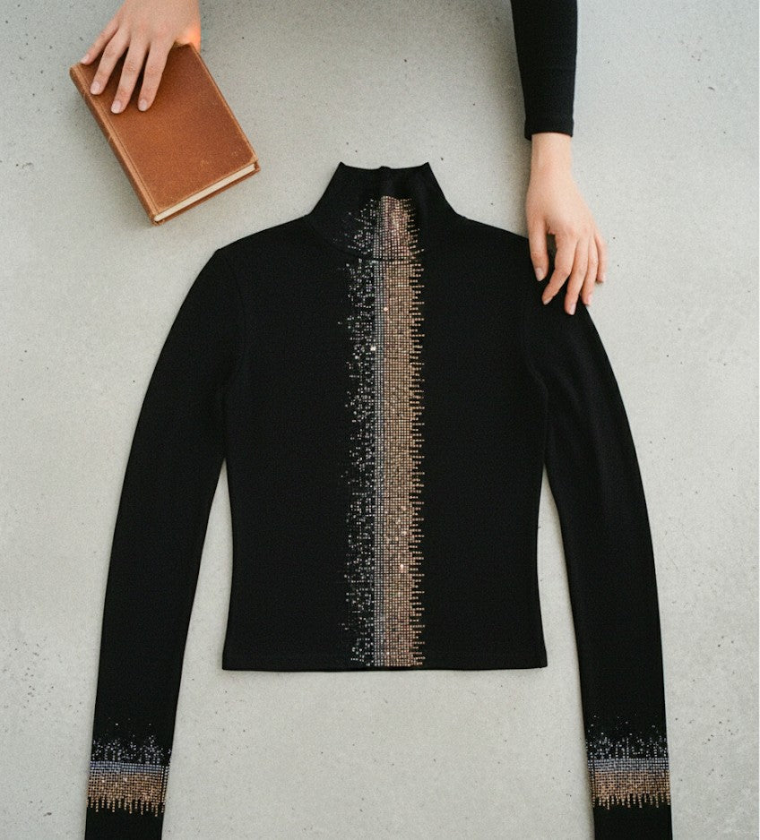 Midnight Cascade Embellished Turtleneck
